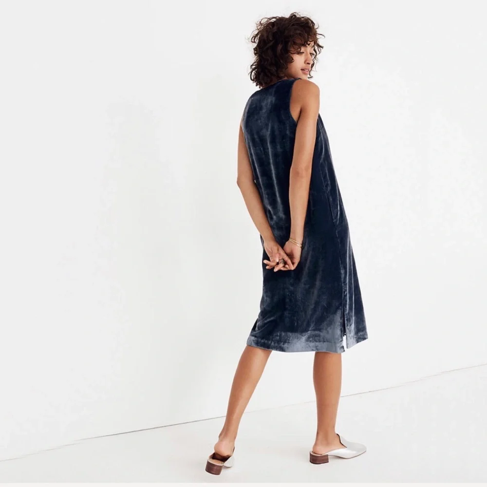 NWT Madewell Velvet Button Fron Midi Dress Casual Forgotten Sea XS - Picture 5 of 11